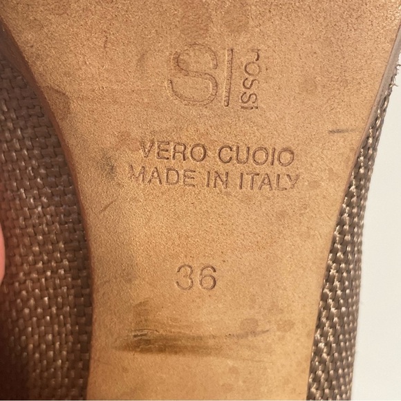 Sergio Rossi Brown Pearlized Linen Fabric Open Toe Heel Slip On Pump  Shoe Sz 36 - Picture 10 of 10